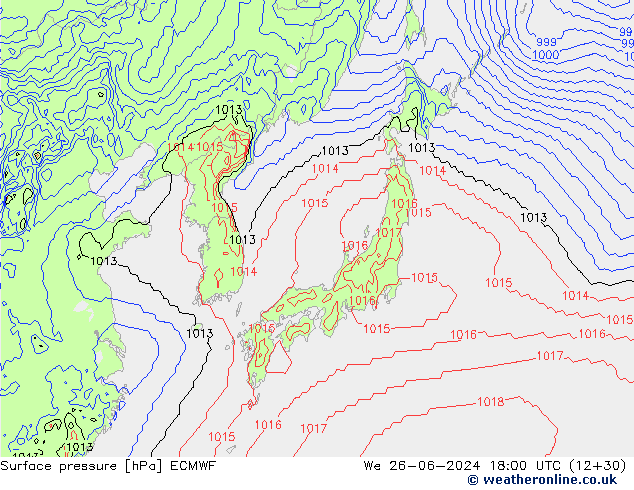 Surface pressure ECMWF We 26.06.2024 18 UTC