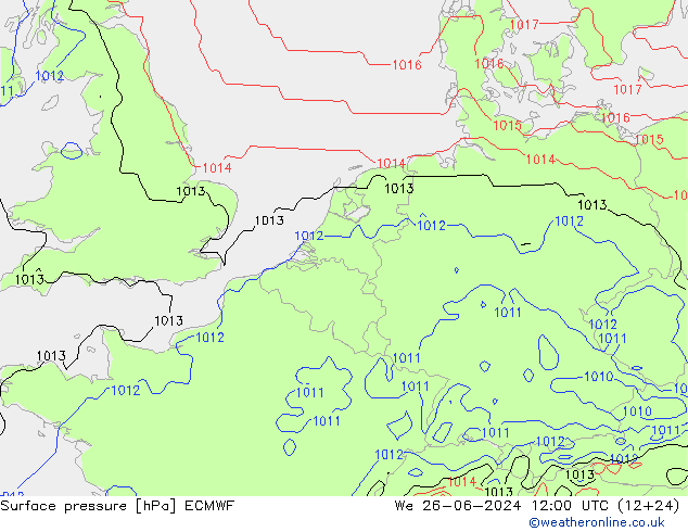 Luchtdruk (Grond) ECMWF wo 26.06.2024 12 UTC