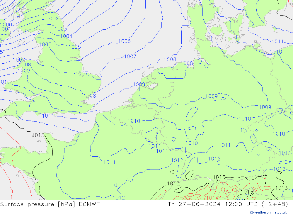Luchtdruk (Grond) ECMWF do 27.06.2024 12 UTC