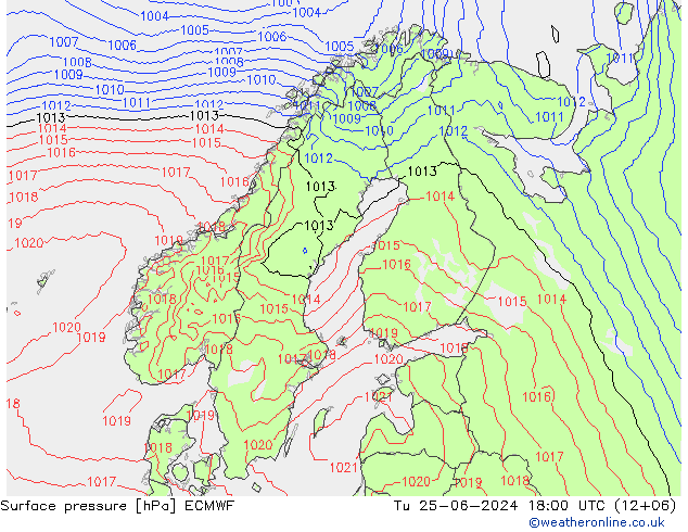 地面气压 ECMWF 星期二 25.06.2024 18 UTC