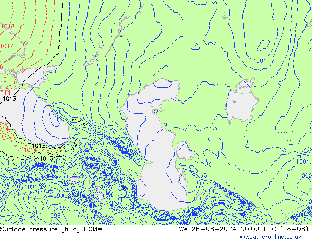 Pressione al suolo ECMWF mer 26.06.2024 00 UTC
