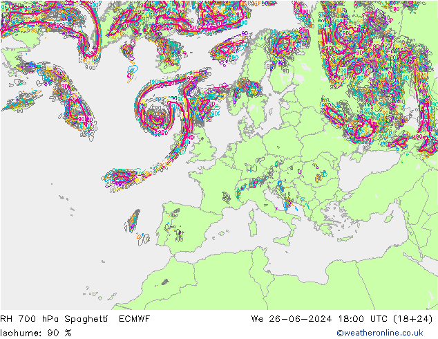 RV 700 hPa Spaghetti ECMWF wo 26.06.2024 18 UTC