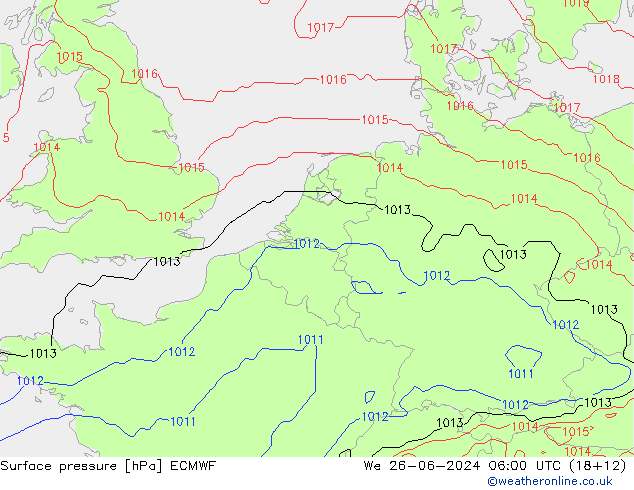 地面气压 ECMWF 星期三 26.06.2024 06 UTC