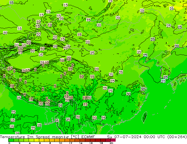 温度图 Spread ECMWF 星期日 07.07.2024 00 UTC