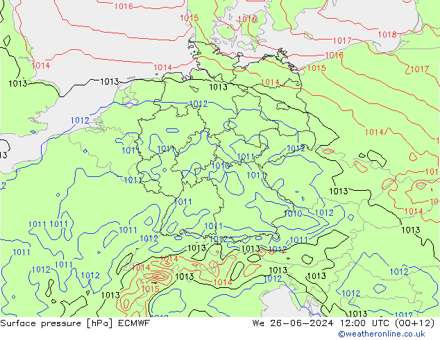 Luchtdruk (Grond) ECMWF wo 26.06.2024 12 UTC