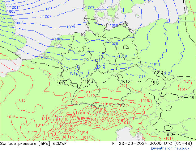 Luchtdruk (Grond) ECMWF vr 28.06.2024 00 UTC
