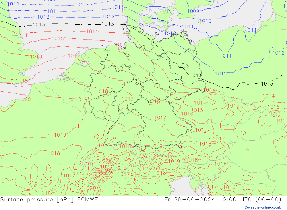 pressão do solo ECMWF Sex 28.06.2024 12 UTC