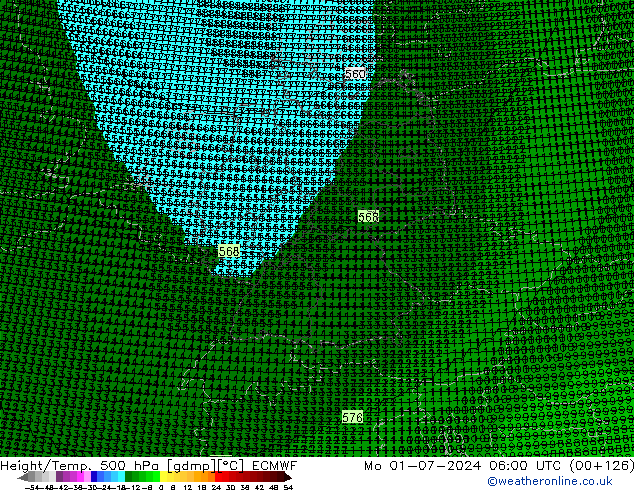 Yükseklik/Sıc. 500 hPa ECMWF Pzt 01.07.2024 06 UTC