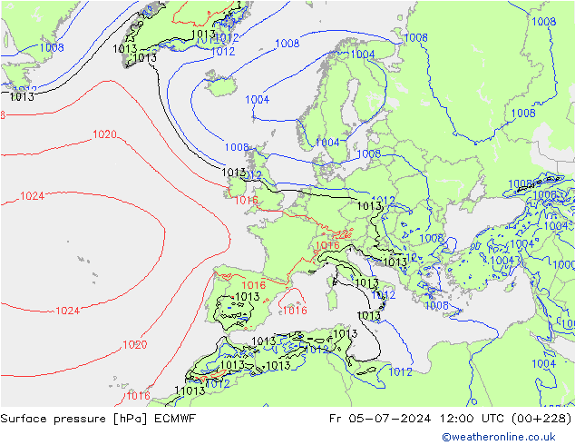 Bodendruck ECMWF Fr 05.07.2024 12 UTC