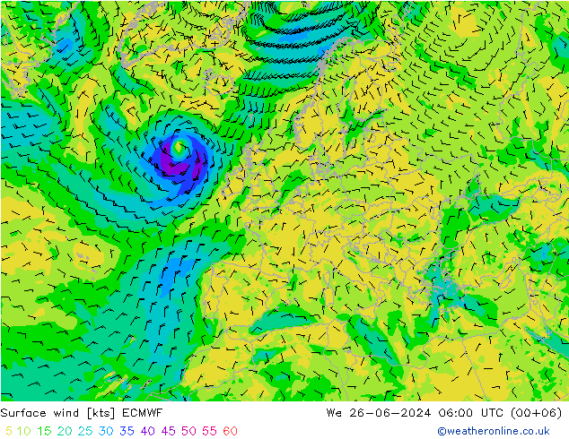 风 10 米 ECMWF 星期三 26.06.2024 06 UTC