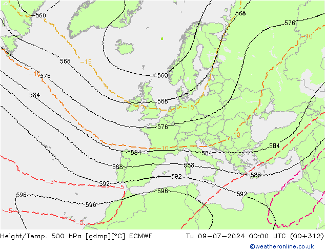 Height/Temp. 500 hPa ECMWF 星期二 09.07.2024 00 UTC