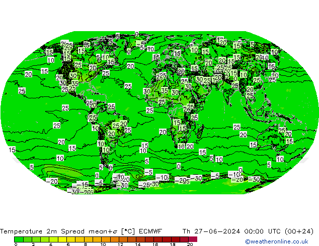Temperatuurkaart Spread ECMWF do 27.06.2024 00 UTC
