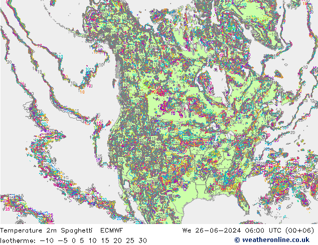温度图 Spaghetti ECMWF 星期三 26.06.2024 06 UTC