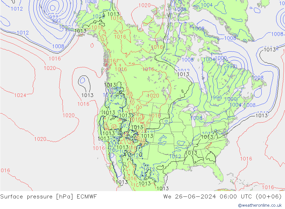 Luchtdruk (Grond) ECMWF wo 26.06.2024 06 UTC