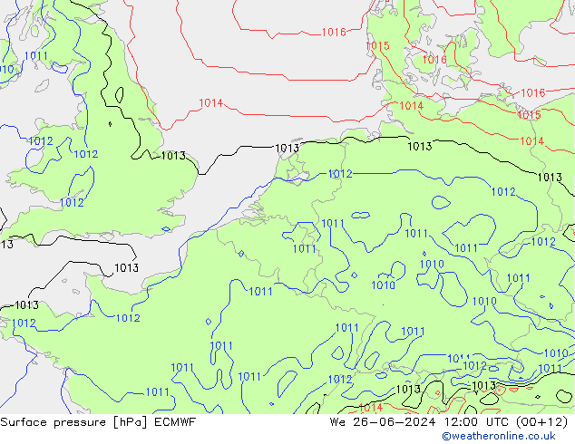地面气压 ECMWF 星期三 26.06.2024 12 UTC
