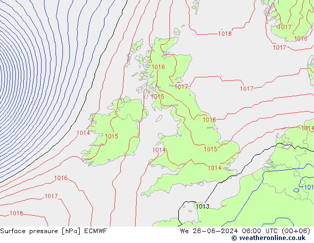 地面气压 ECMWF 星期三 26.06.2024 06 UTC
