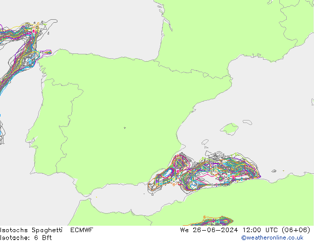 Isotachen Spaghetti ECMWF wo 26.06.2024 12 UTC