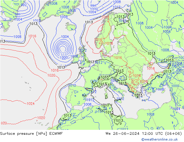 地面气压 ECMWF 星期三 26.06.2024 12 UTC