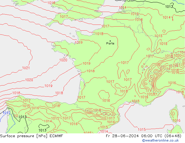 Luchtdruk (Grond) ECMWF vr 28.06.2024 06 UTC