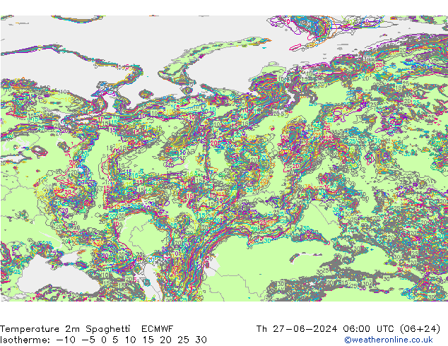 Temperatuurkaart Spaghetti ECMWF do 27.06.2024 06 UTC
