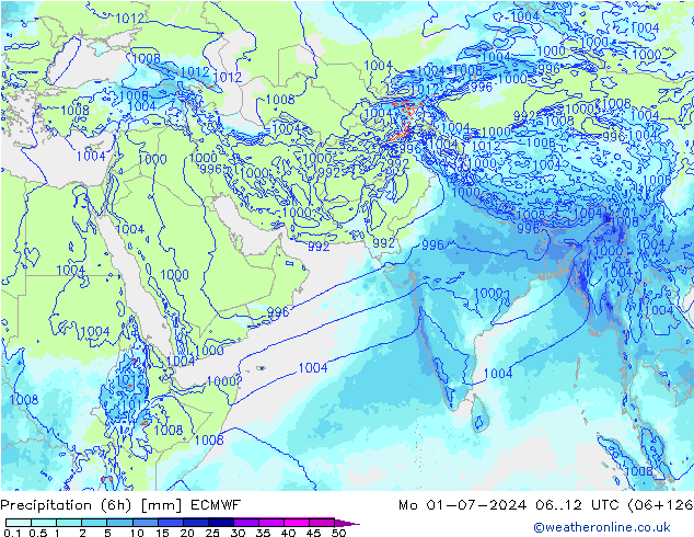 Precipitation (6h) ECMWF Mo 01.07.2024 12 UTC