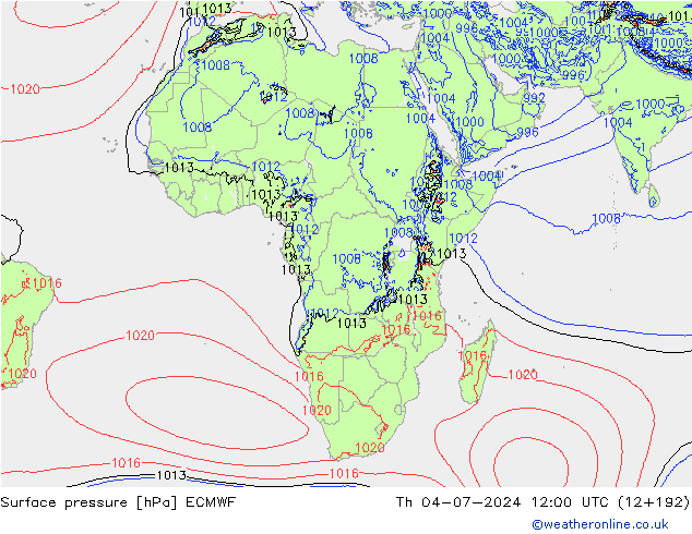 Atmosférický tlak ECMWF Čt 04.07.2024 12 UTC
