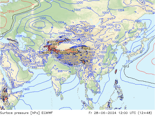 Luchtdruk (Grond) ECMWF vr 28.06.2024 12 UTC