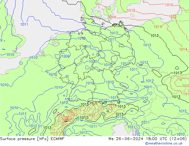 Pressione al suolo ECMWF mer 26.06.2024 18 UTC