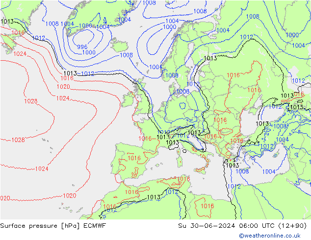 地面气压 ECMWF 星期日 30.06.2024 06 UTC