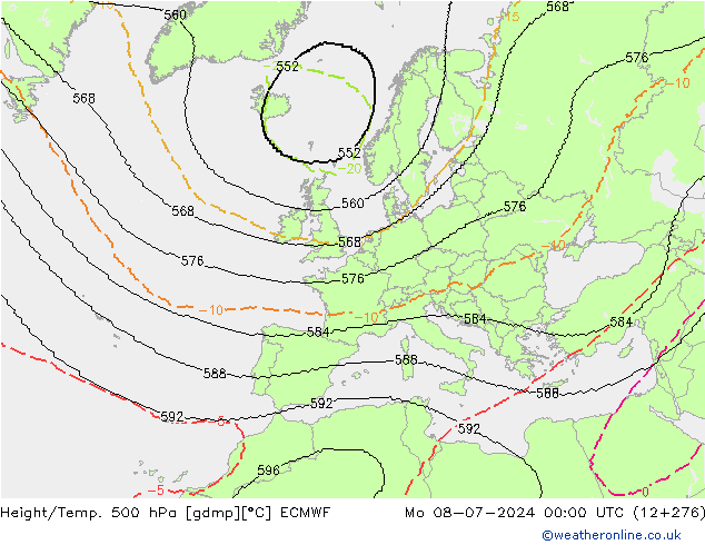 Hoogte/Temp. 500 hPa ECMWF ma 08.07.2024 00 UTC