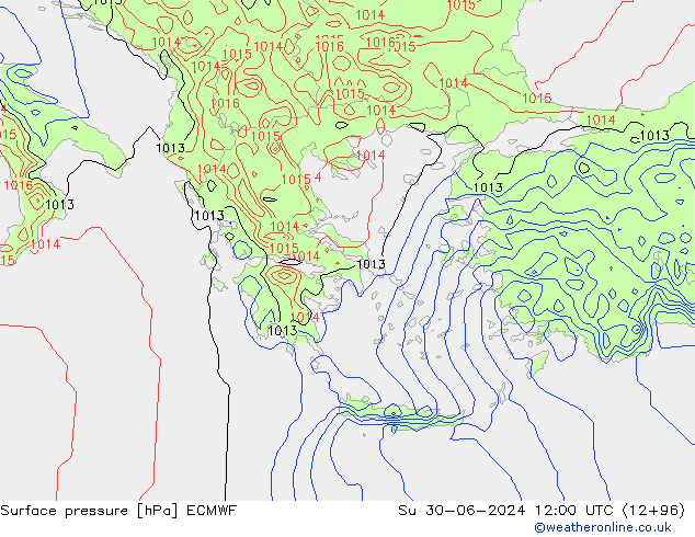 Atmosférický tlak ECMWF Ne 30.06.2024 12 UTC