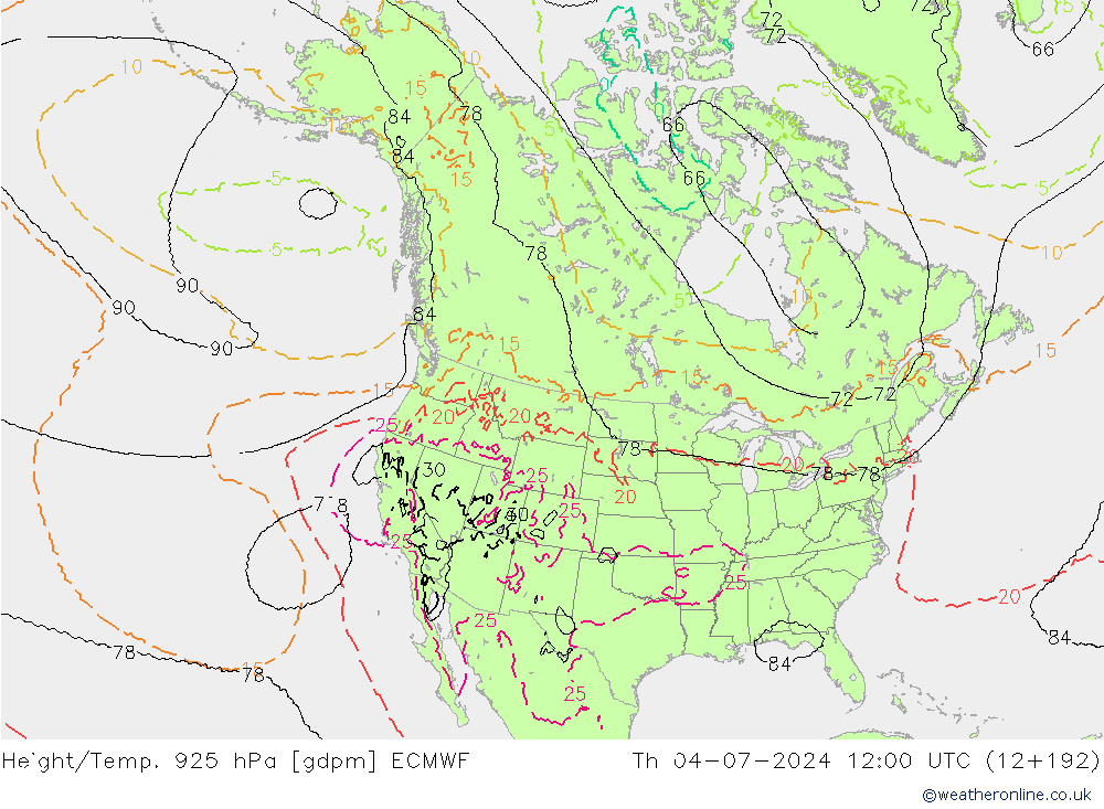 Hoogte/Temp. 925 hPa ECMWF do 04.07.2024 12 UTC