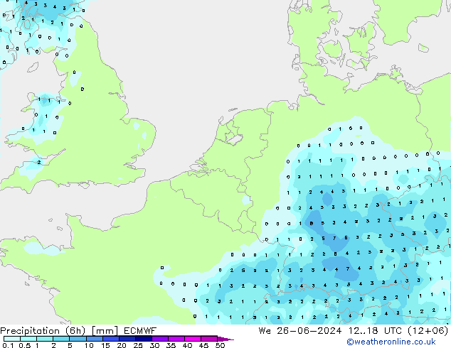 降水量 (6h) ECMWF 星期三 26.06.2024 18 UTC