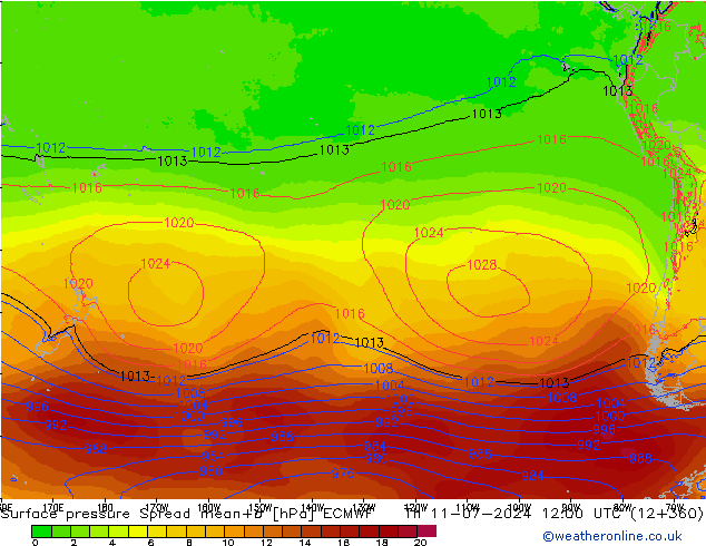 Luchtdruk op zeeniveau Spread ECMWF do 11.07.2024 12 UTC