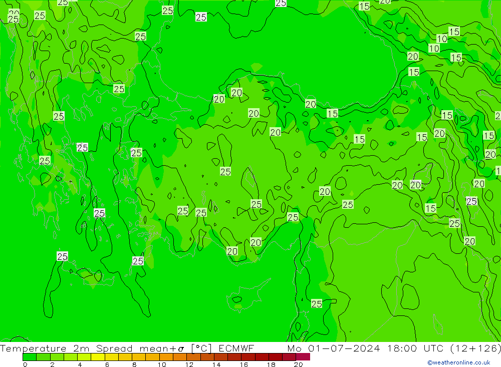 Temperatuurkaart Spread ECMWF ma 01.07.2024 18 UTC
