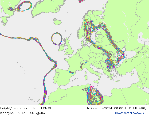 Height/Temp. 925 hPa ECMWF 星期四 27.06.2024 00 UTC