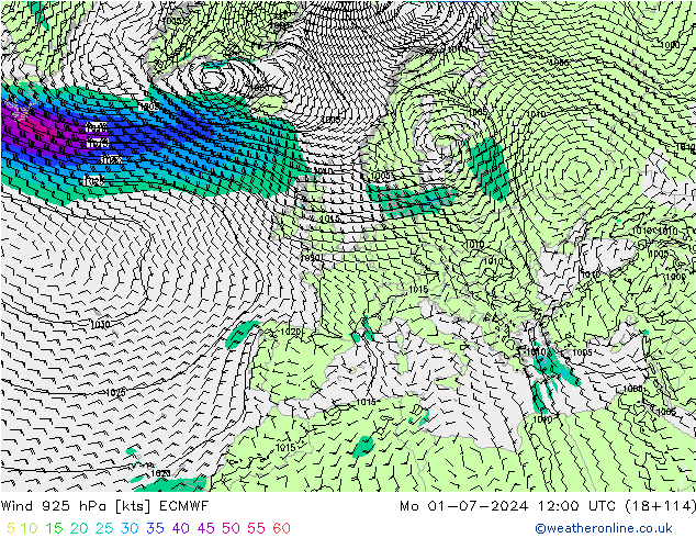 Wind 925 hPa ECMWF Mo 01.07.2024 12 UTC