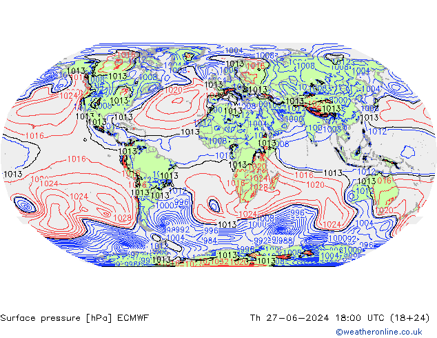 Atmosférický tlak ECMWF Čt 27.06.2024 18 UTC