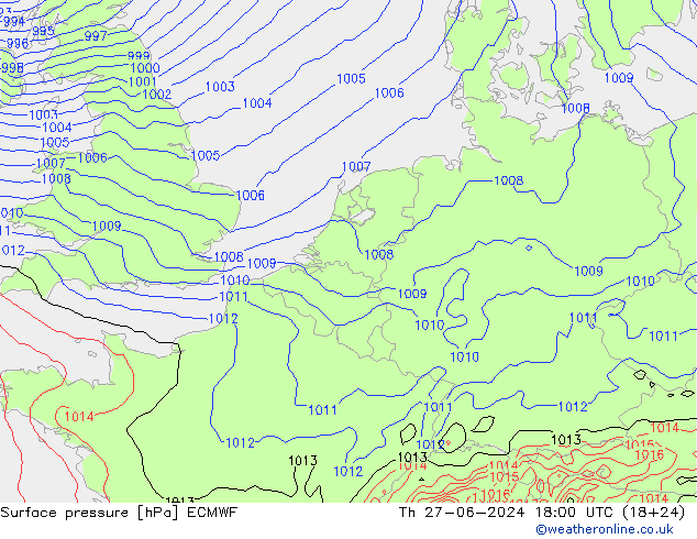 地面气压 ECMWF 星期四 27.06.2024 18 UTC