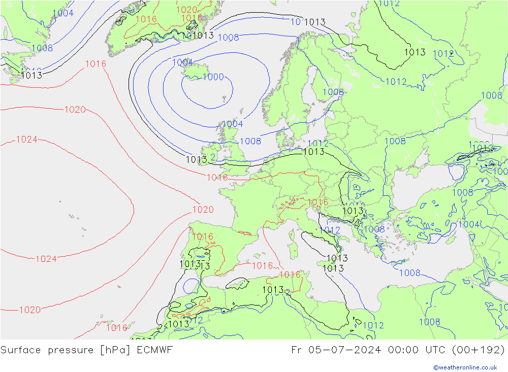 Surface pressure ECMWF Fr 05.07.2024 00 UTC