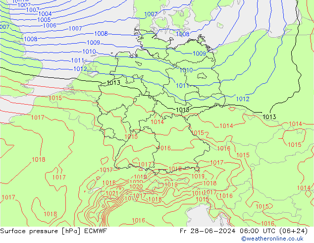 地面气压 ECMWF 星期五 28.06.2024 06 UTC
