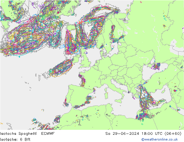 Isotachs Spaghetti ECMWF 星期六 29.06.2024 18 UTC