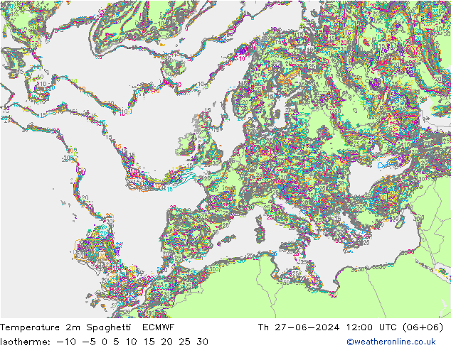 温度图 Spaghetti ECMWF 星期四 27.06.2024 12 UTC