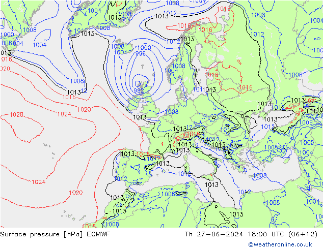 Surface pressure ECMWF Th 27.06.2024 18 UTC