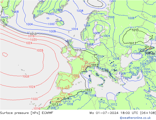 地面气压 ECMWF 星期一 01.07.2024 18 UTC