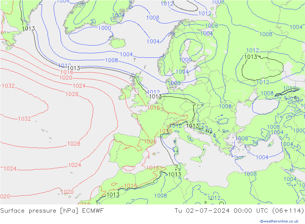 地面气压 ECMWF 星期二 02.07.2024 00 UTC