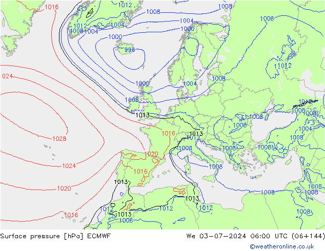 Surface pressure ECMWF We 03.07.2024 06 UTC