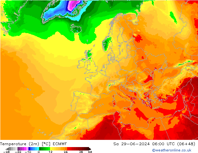 温度图 ECMWF 星期六 29.06.2024 06 UTC
