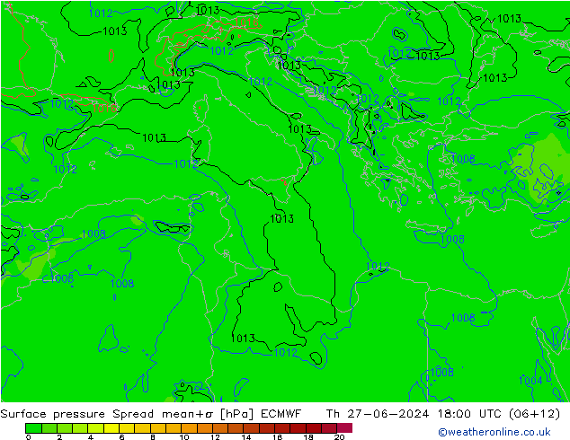 Surface pressure Spread ECMWF Th 27.06.2024 18 UTC