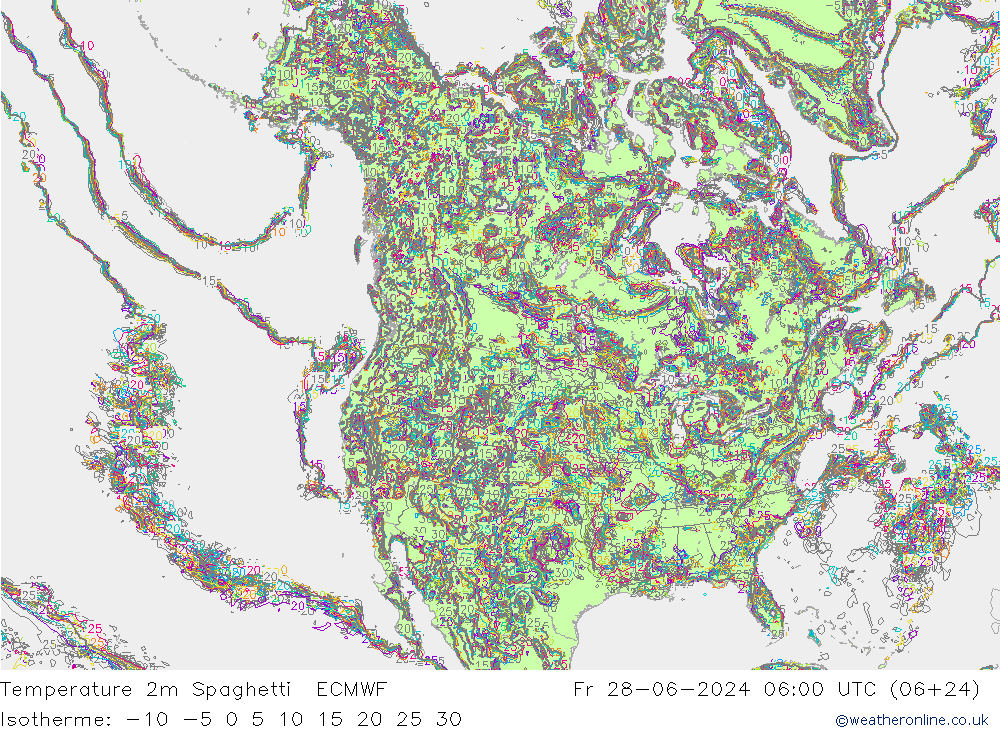 Temperatuurkaart Spaghetti ECMWF vr 28.06.2024 06 UTC